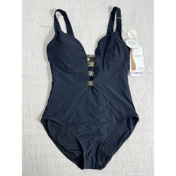 Coco Reef BLACK Contours Coastal Edge Trillion One-Piece Swimsuit, US 14/38C NWT - Picture 3 of 6
